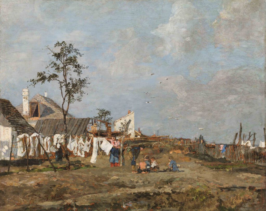 Tina Blau, Beim Wäscheaufhängen, um 1880, Privatsammlung, Foto: Kunsthandel Giese & Schweiger, Wien