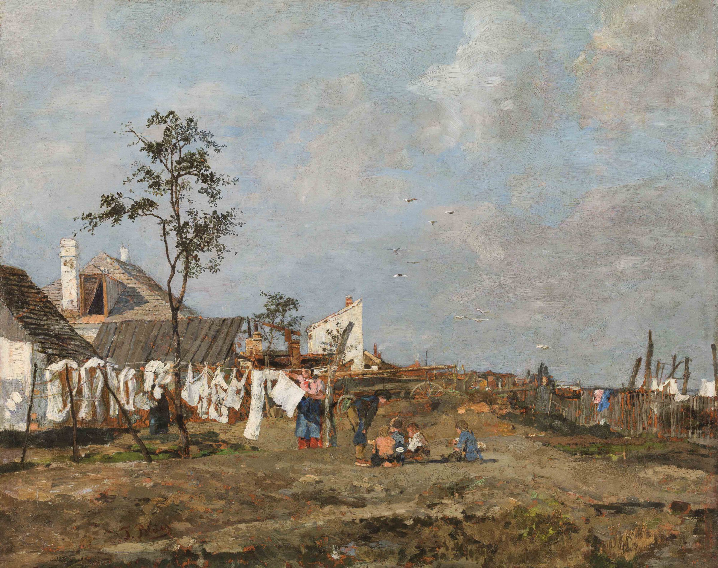 Tina Blau, Beim Wäscheaufhängen, um 1880, Privatsammlung, Foto: Kunsthandel Giese & Schweiger, Wien