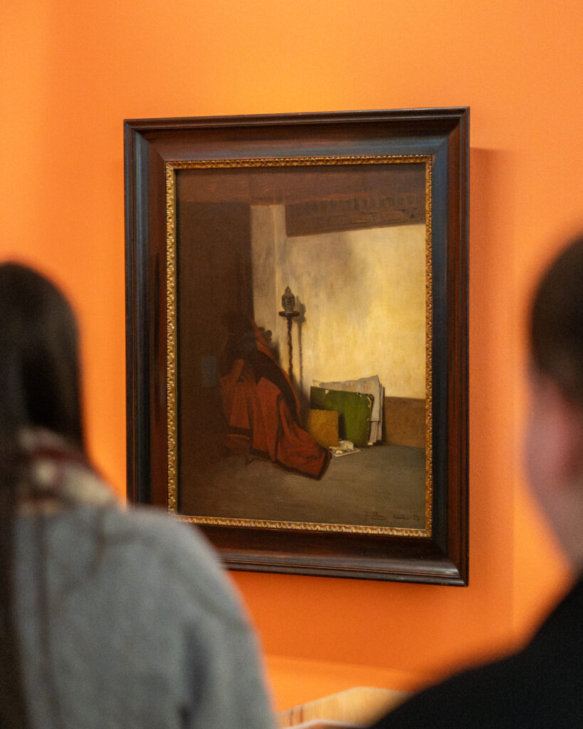 Stilllebenartiges Gemälde in historischem Rahmen, präsentiert in der Tina Blau Ausstellung im mpk Museum Pfalzgalerie Kaiserslautern, klassische Kunst im Museum