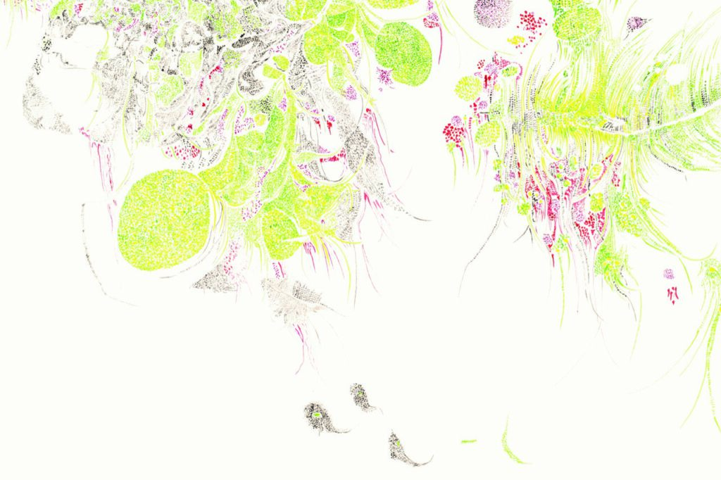 Mensch / Wilde Orchidee / Totenkopf, alle: aus der Serie Verkettungen (10 Zeichnungen) 2024, Aquarell auf Papier, 80 x 70 cm