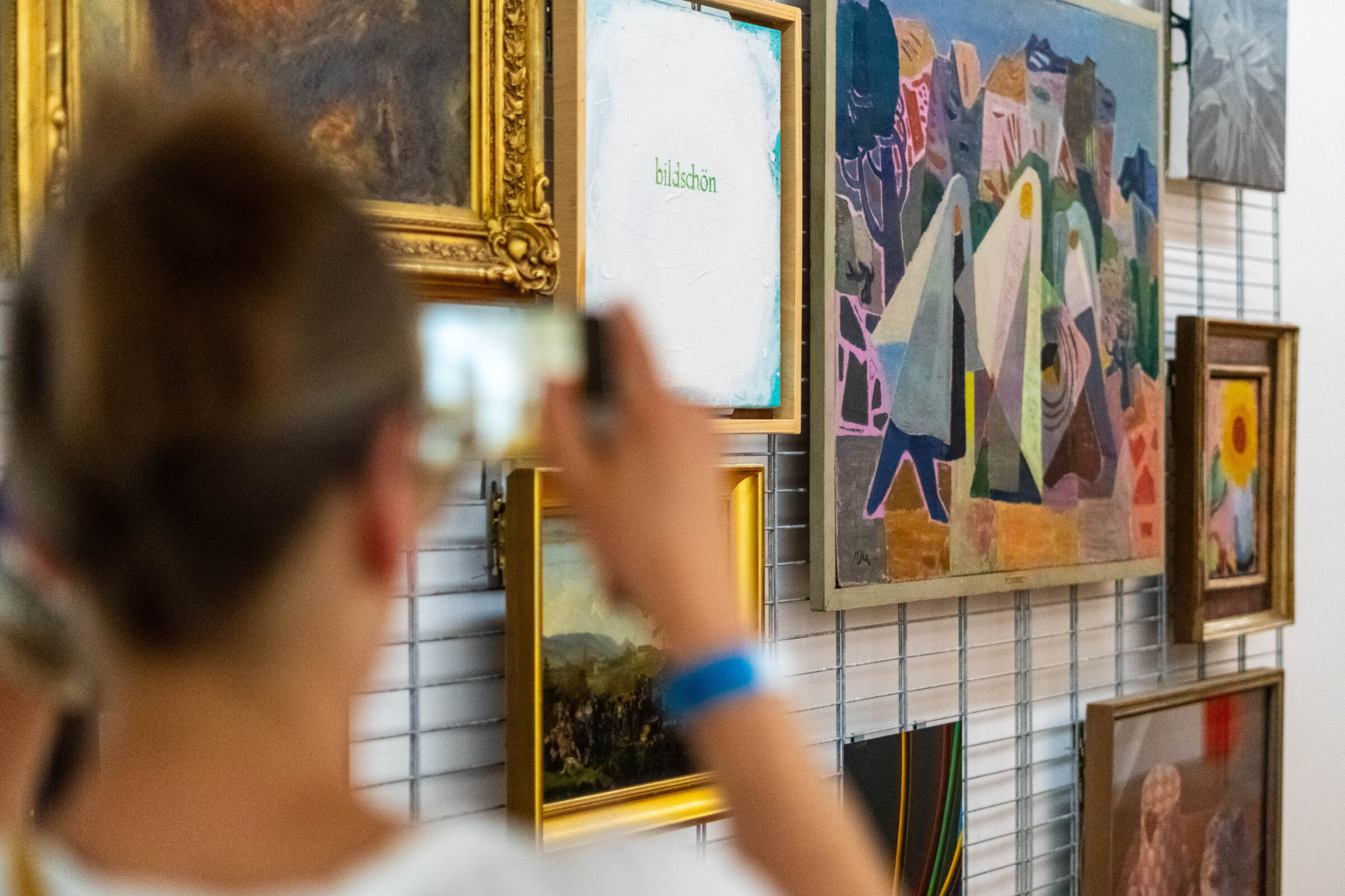 Junge Frau Fotografiert ein Kunstwerk im mpk Museum Pfalzgalerie Kaiserslautern mit ihrem Handy ab