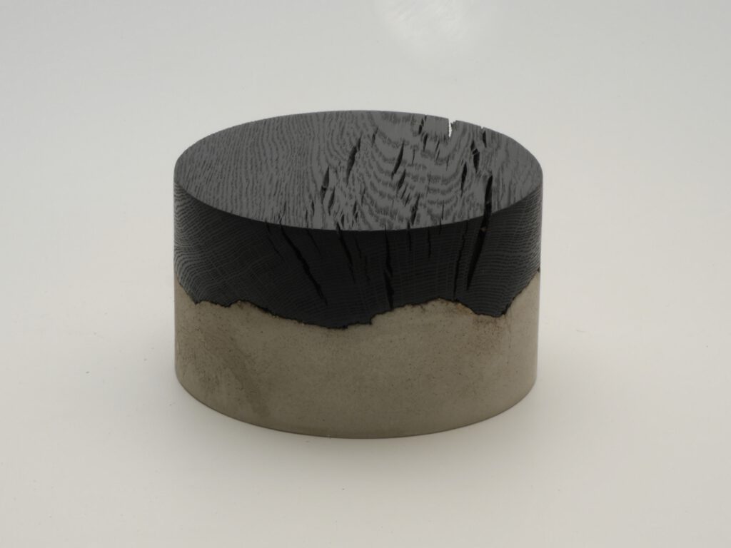 Gefäß, Beton und Mooreiche; Lupe , H. A. Schilling, Foto und © H.A. Schilling