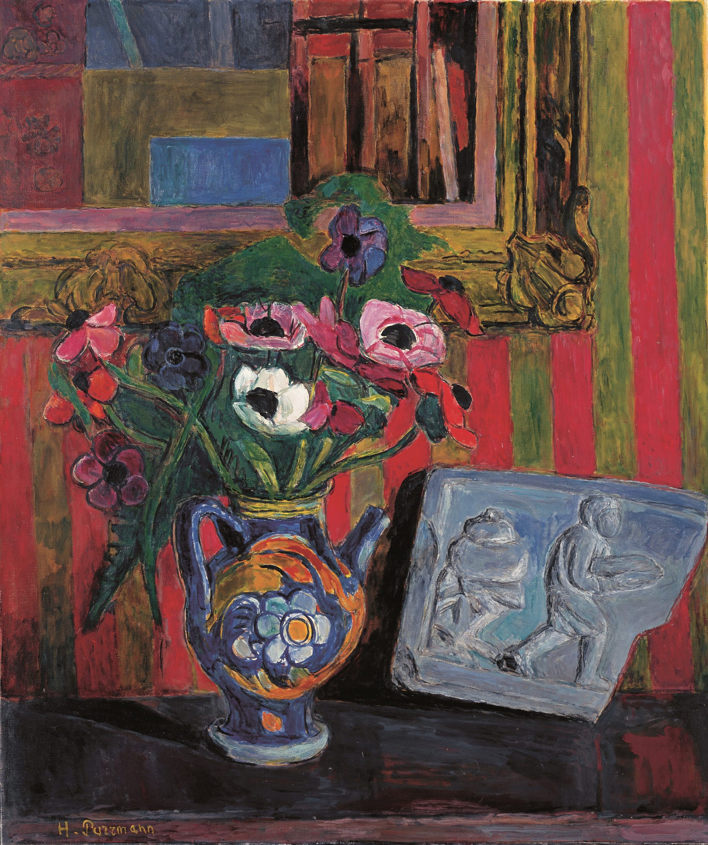 Hans Purrmann: Stillleben mit Relief vor Spiegel, 1958, Öl auf Leinwand, Privatbesitz, © Hans Purrmann Stiftung, VG-Bild Kunst, Bonn 2026, Foto: Hans Purrmann Archiv