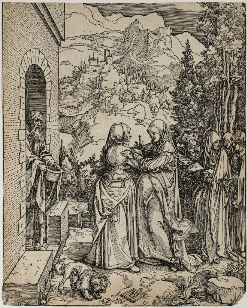 Albrecht Dürer: Die Heimsuchung (Begegnung von Maria und Elisabeth), 1511 Holzschnitt, ehemals Sammlung Hans Purrmann, Privatbesitz, Foto: Walter Bayer
