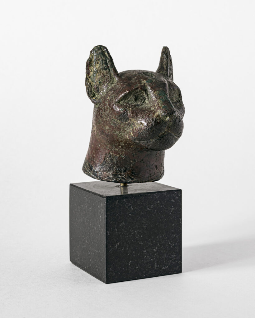Ägyptischer Katzenkopf, 6. Jahrhundert v. Chr., Bronze, moderner Steinsockel, ehemals Sammlung Hans Purrmann, Privatbesitz, Foto: Walter Bayer